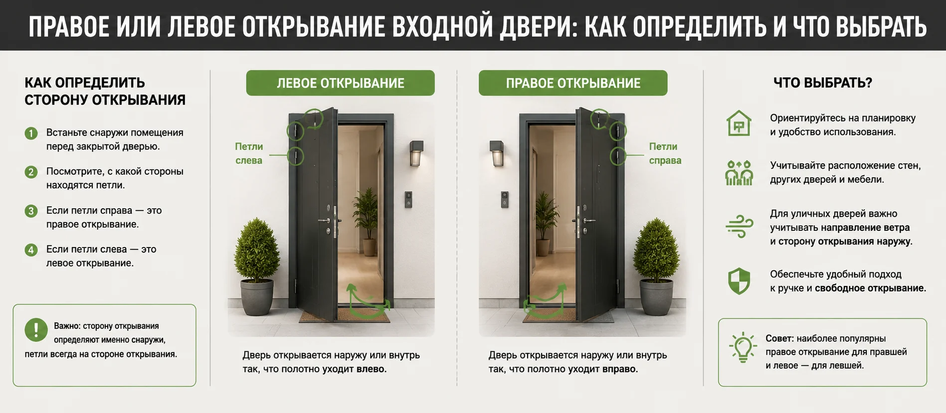Правое или левое открывание входной двери: как определить и что выбрать